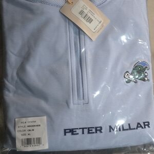 Peter Millar Tulane Light Blue Striped Polo with Embroidered Logo